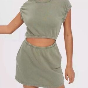 Aerie Offline Olive Green Cutout Center Short Sleeves Crewneck Dress size medium